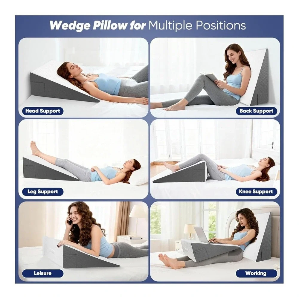 Wedge Pillow for Sleep Apnea, Acid Reflux, Snoring, Cooling Memory Foam,24x24x10